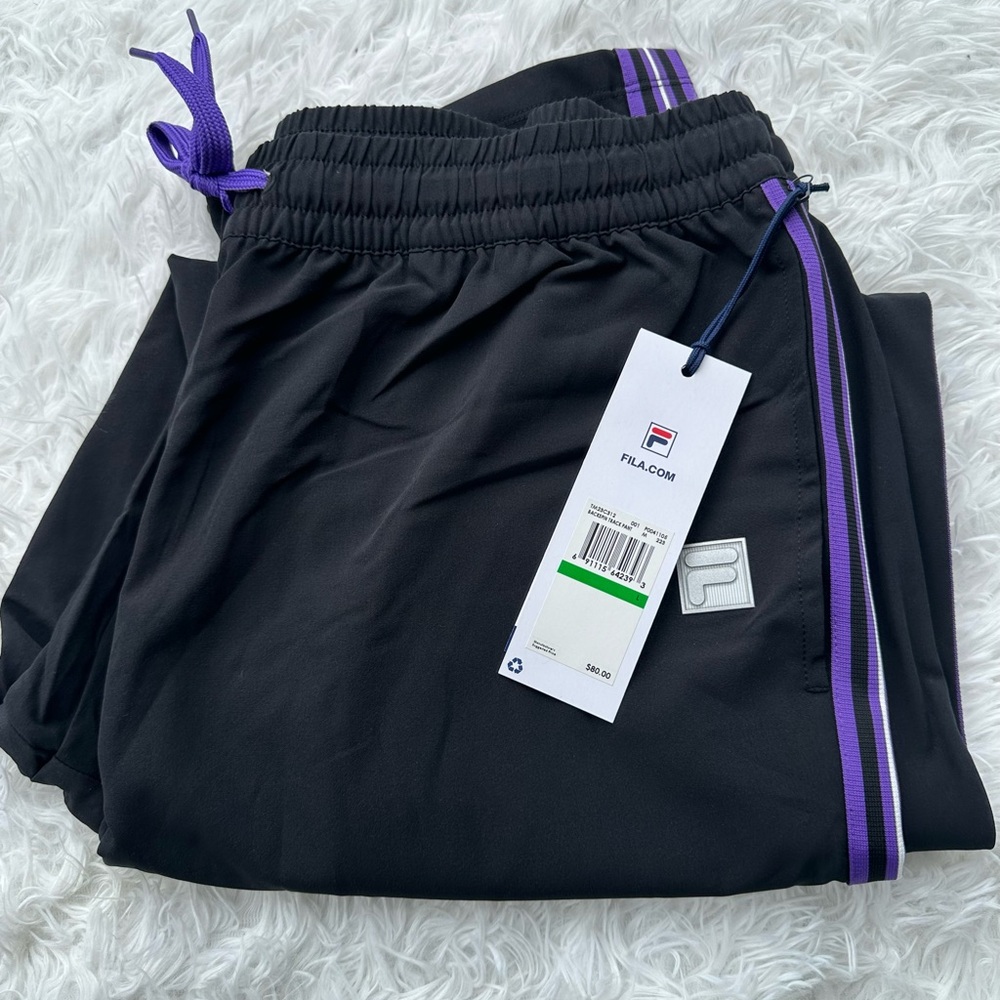 Fila men Black Track Pants with Purple Accents size Large